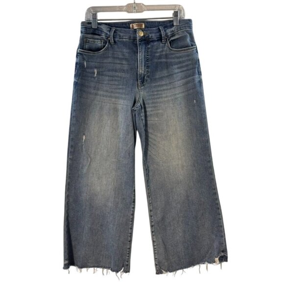 Kut High-Waisted Wide-Leg Distressed Denim Jeans With Frayed Hem - Picture 1 of 9